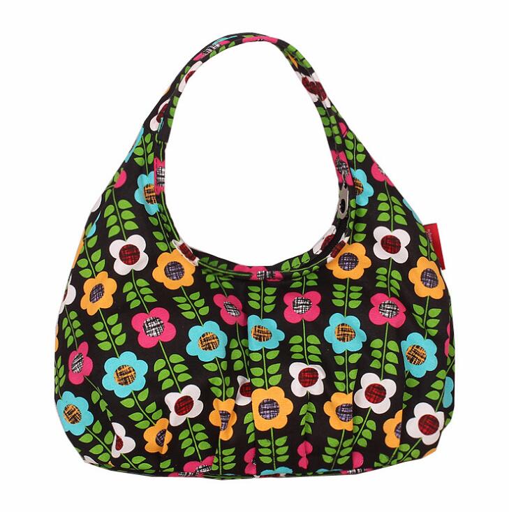 Promotion Gift Japan Style New Simple Spring Floral Print  Lady Handbag Canvas Hobo Toilet Paper Bag