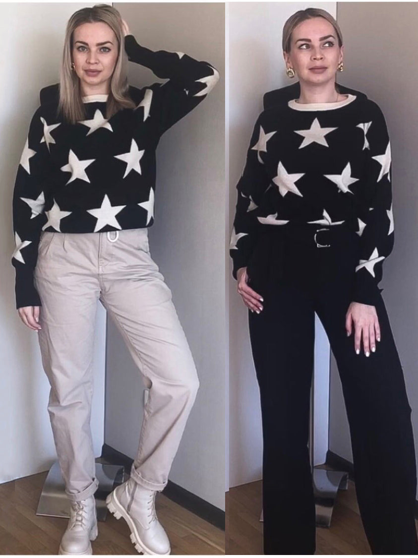 Quality Guarantee Fall Winter Women'S Sweater O-Neck Star Pullover Knitting Sweaters Long Sleeve With Split Casual Jumper C-147