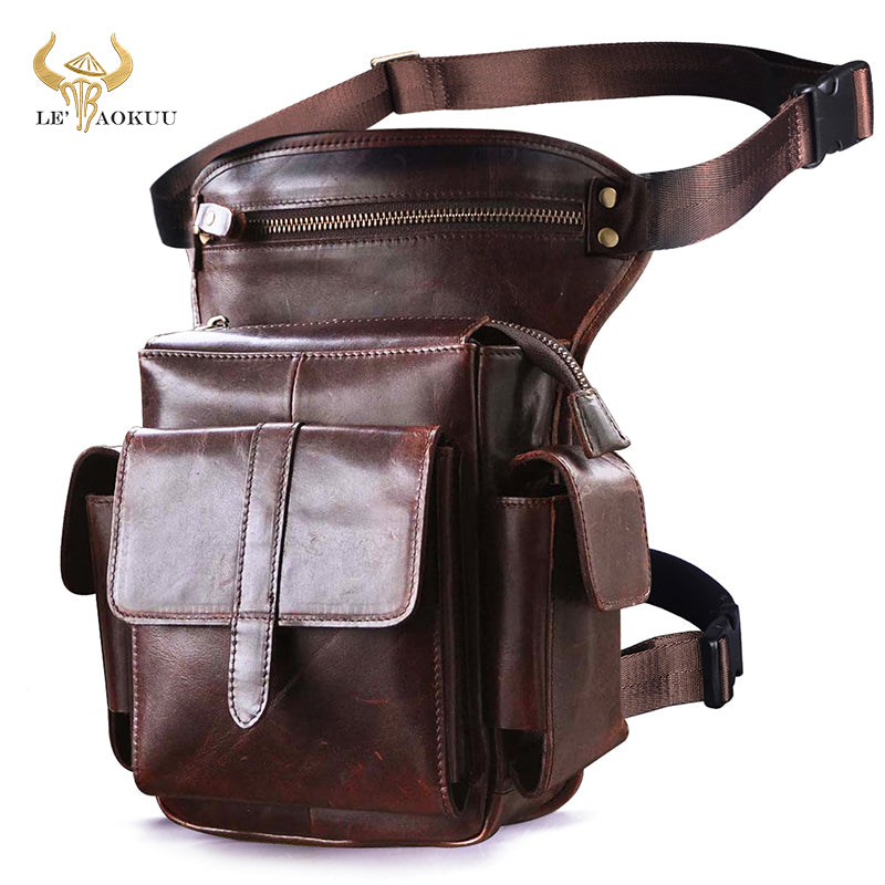 Quality Leather Men Design Casual Messenger Shoulder Bag Multifunction Fashion Fanny Waist Belt Pack Leg Drop Bag Pouch 913-5