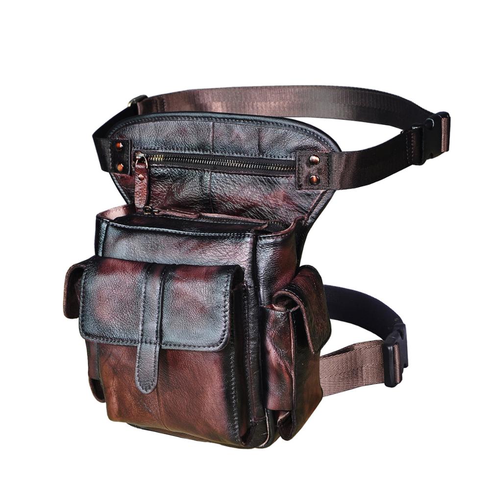 Quality Leather Men Design Casual Messenger Shoulder Bag Multifunction Fashion Fanny Waist Belt Pack Leg Drop Bag Pouch 913-5