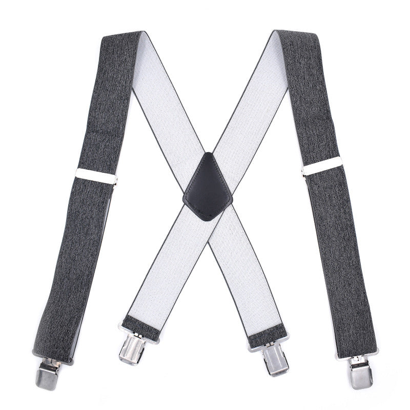 Rainie Sean Men Adult Suspenders Grey Mens Braces For Trousers Male Elastic Adjustable Wide Suspender Belt With 4 Clips 120Cm