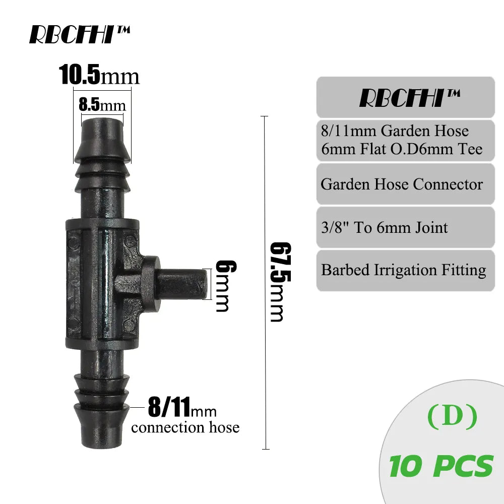 Rbcfhi Garden 3/8" To 1/4" Hose Connector 8/11 To 4/7Mm Barbed Lock Tee Straight Elbow End Plugs Pipe Adapter Irrigator Fitting