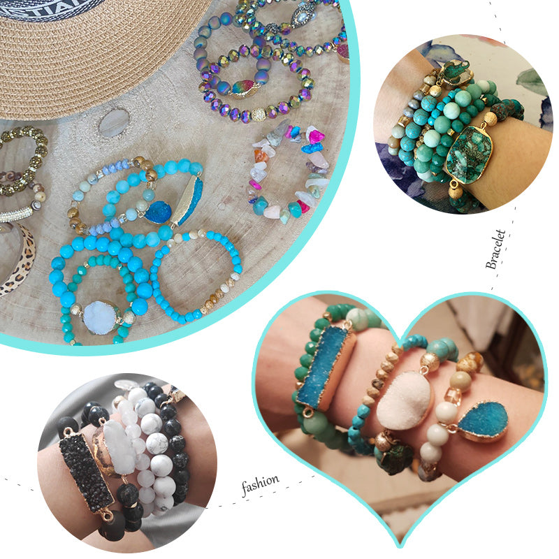 Rh New Designer Boho Beaded Bracelet Set Natural Stone & Druzy 5Pc Bracelets Bangles Set For Fashion Jewelry