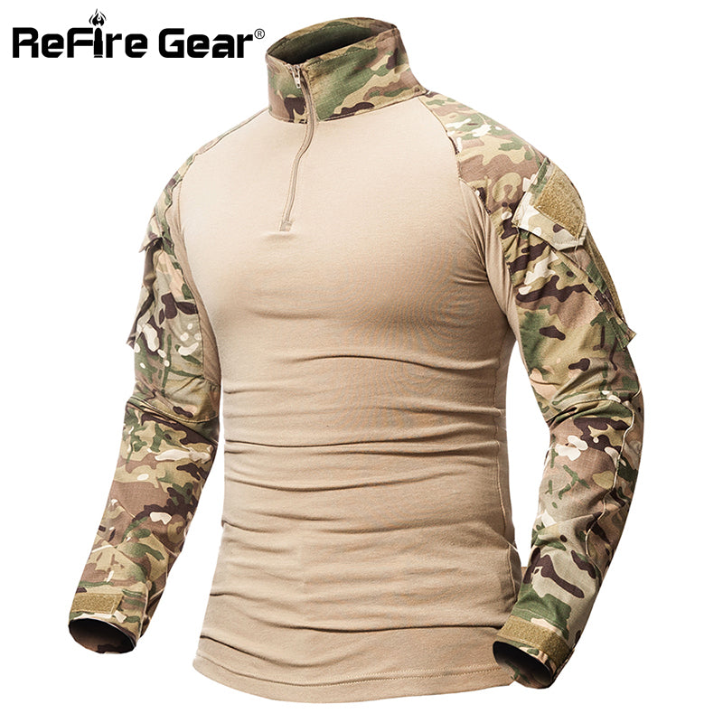 Refire Gear Camouflage Army T-Shirt Men Us Ru Soldiers Combat Tactical T Shirt Military Force Multicam Camo Long Sleeve T Shirts