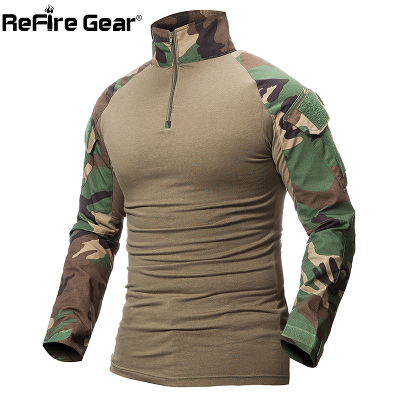 Refire Gear Camouflage Army T-Shirt Men Us Ru Soldiers Combat Tactical T Shirt Military Force Multicam Camo Long Sleeve T Shirts