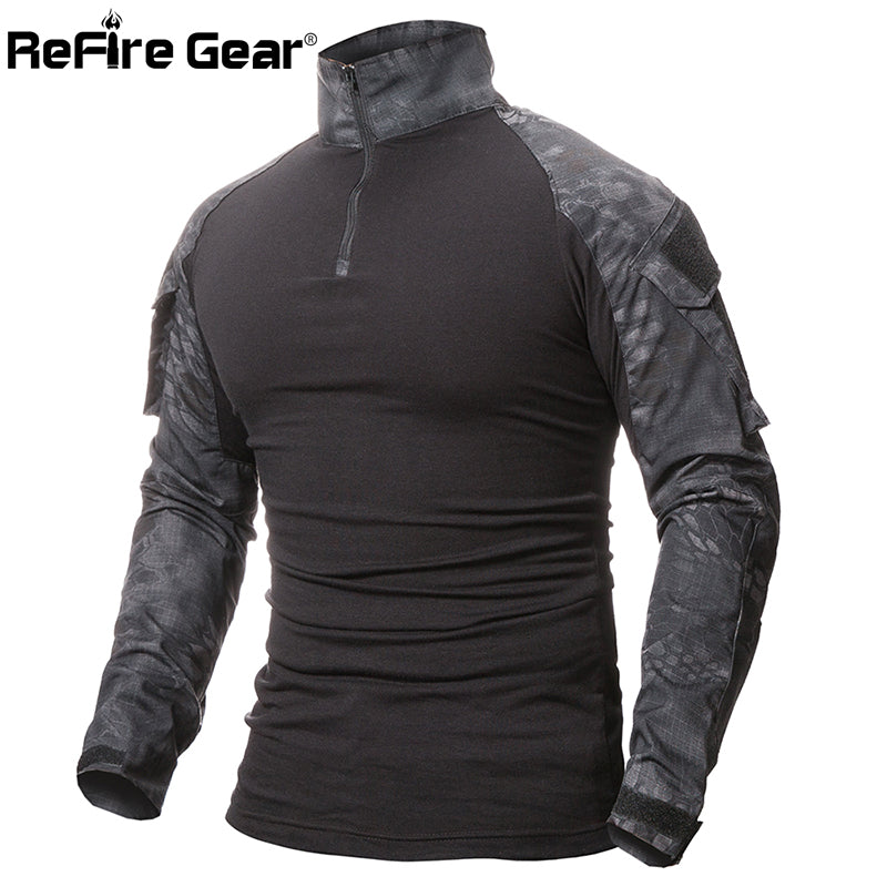 Refire Gear Camouflage Army T-Shirt Men Us Ru Soldiers Combat Tactical T Shirt Military Force Multicam Camo Long Sleeve T Shirts