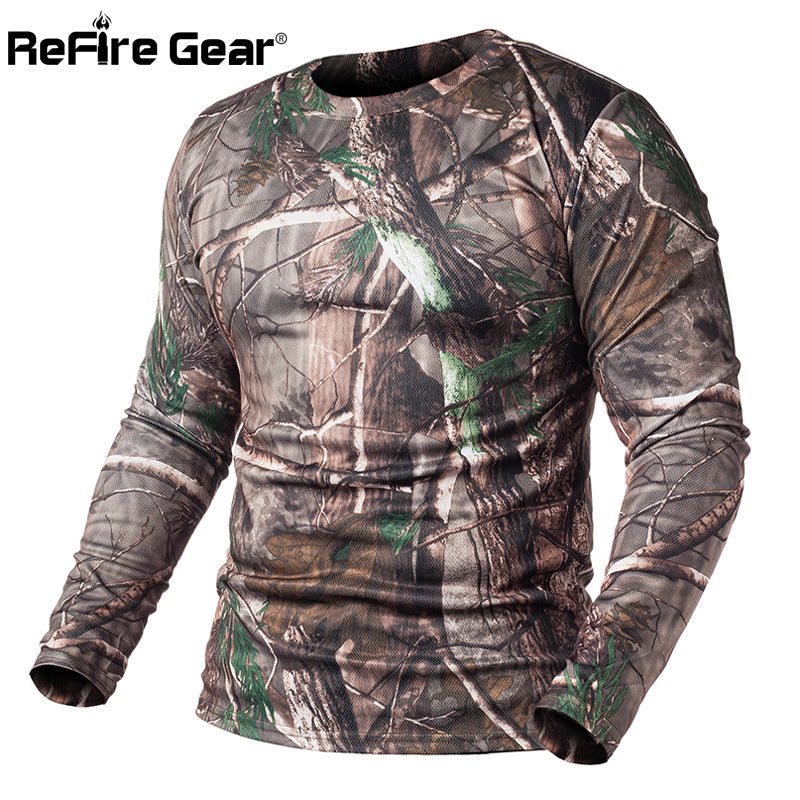 Refire Gear Spring Long Sleeve Tactical Camouflage T-Shirt Men Soldiers Combat Military T Shirt Quick Dry O Neck Camo Army Shirt