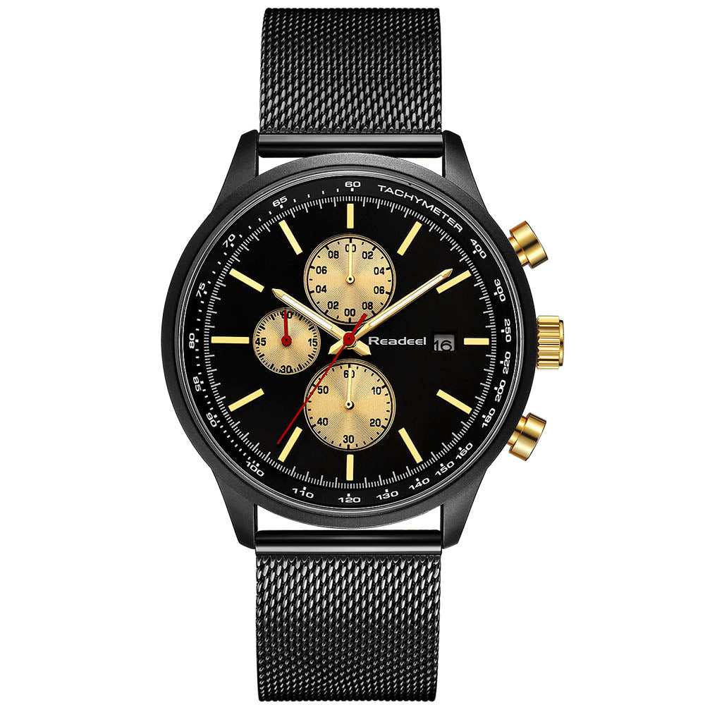 Readeel 2018 New Chronograph Quartz Watches Men Steel Mesh Military Gold Wrist Watches Quartz-Watch Clock Male Relogio Masculino