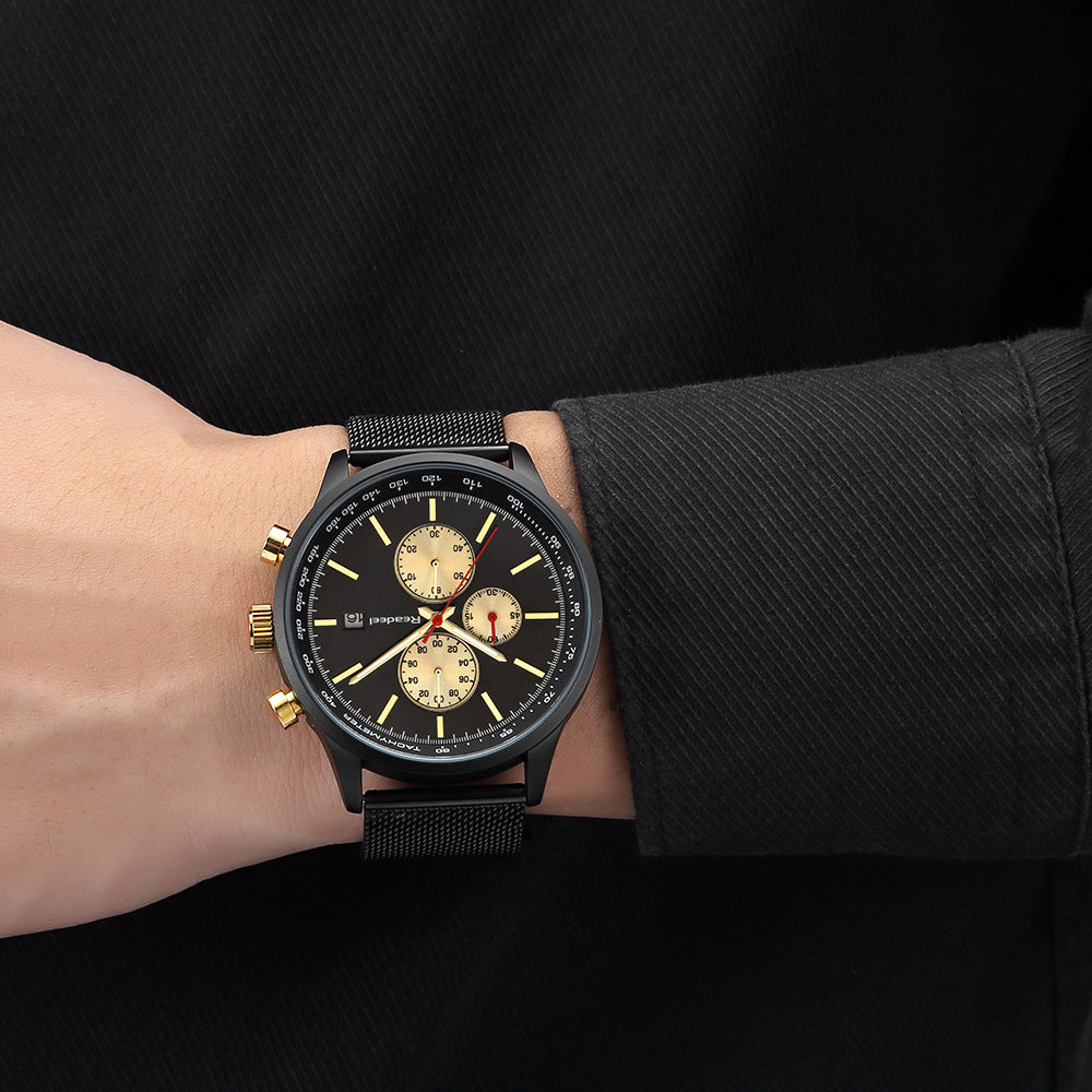 Readeel 2018 New Chronograph Quartz Watches Men Steel Mesh Military Gold Wrist Watches Quartz-Watch Clock Male Relogio Masculino