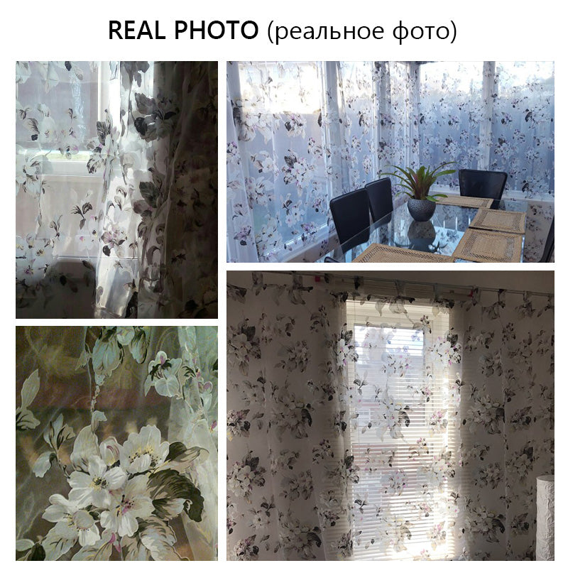 Ready Made Custom Flower Floral Voile Sheer Tulle Curtains For Living Room Bedroom Kitchen Door Window Home Decor, 1 Panel/Pcs