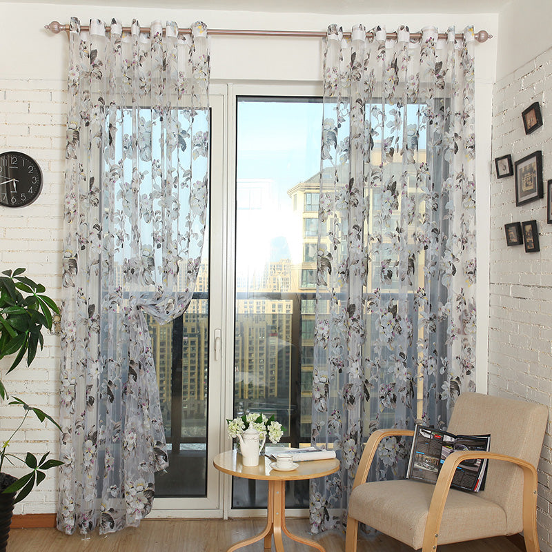 Ready Made Custom Flower Floral Voile Sheer Tulle Curtains For Living Room Bedroom Kitchen Door Window Home Decor, 1 Panel/Pcs