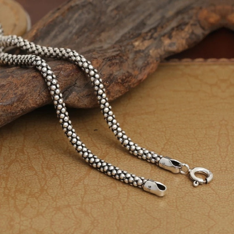 Real Silver Necklace Men Women Thai Silver Corn Necklace Male S925 Sterling Silver Long Chain Retro Pendant Necklace Jewelry