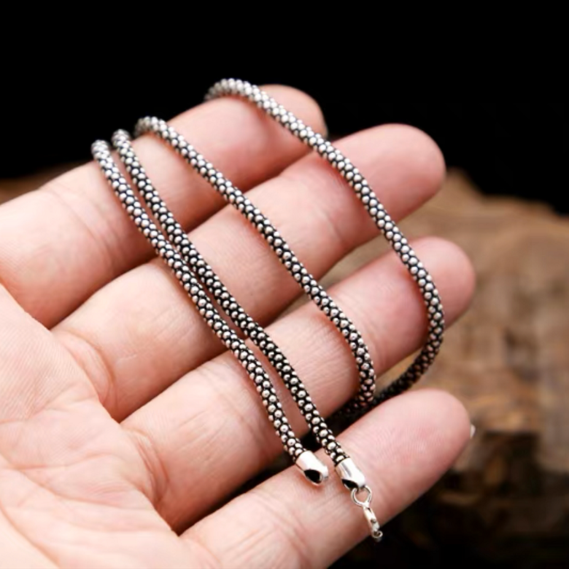 Real Silver Necklace Men Women Thai Silver Corn Necklace Male S925 Sterling Silver Long Chain Retro Pendant Necklace Jewelry