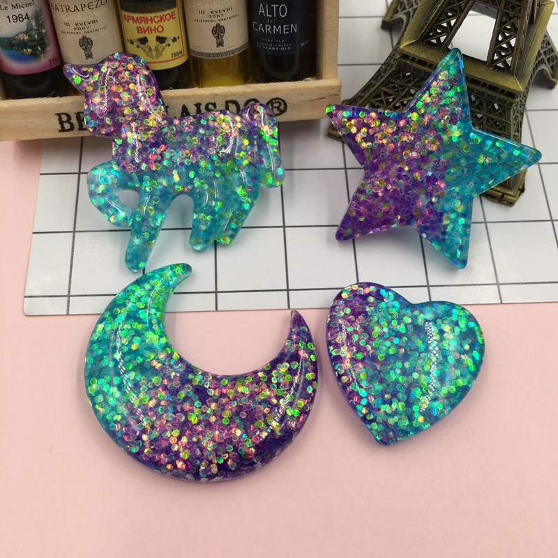Resin Adorable 4Pcs/Lot Glitter Kawaii Set For Crafts Making, Scrapbooking, Diy, Phone Decoration (As Picture)