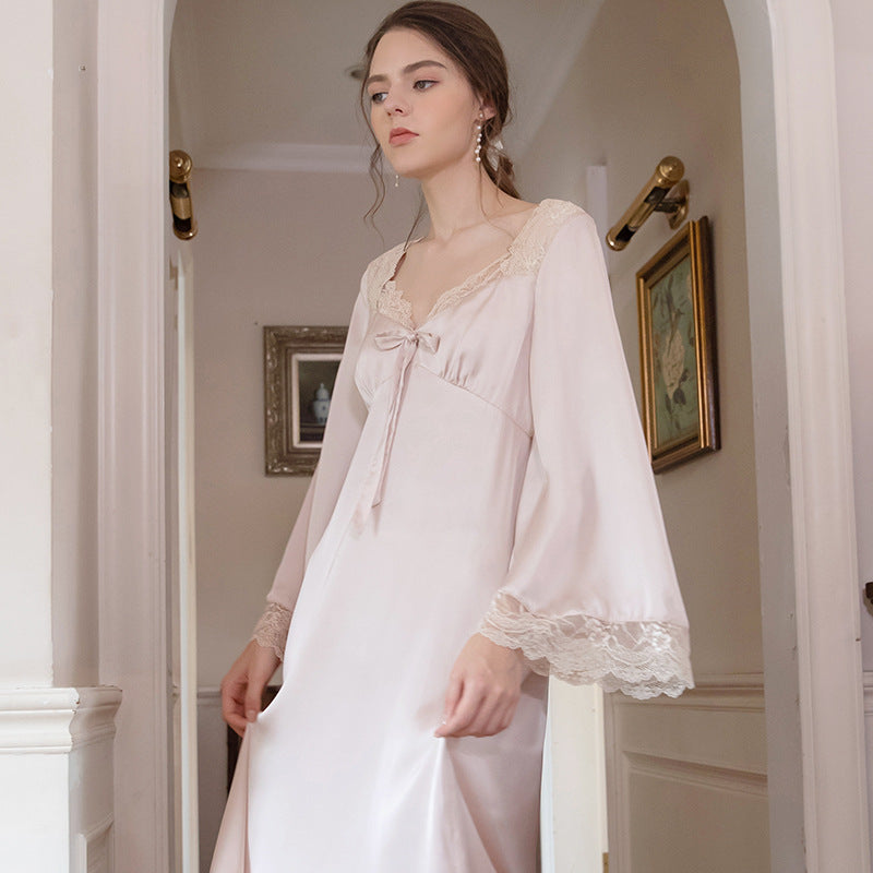 Romantic Nightgown Nightwear Princess Women Vintage Sleepwear Satin