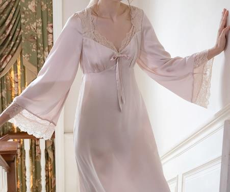 Romantic Nightgown Nightwear Princess Women Vintage Sleepwear Satin