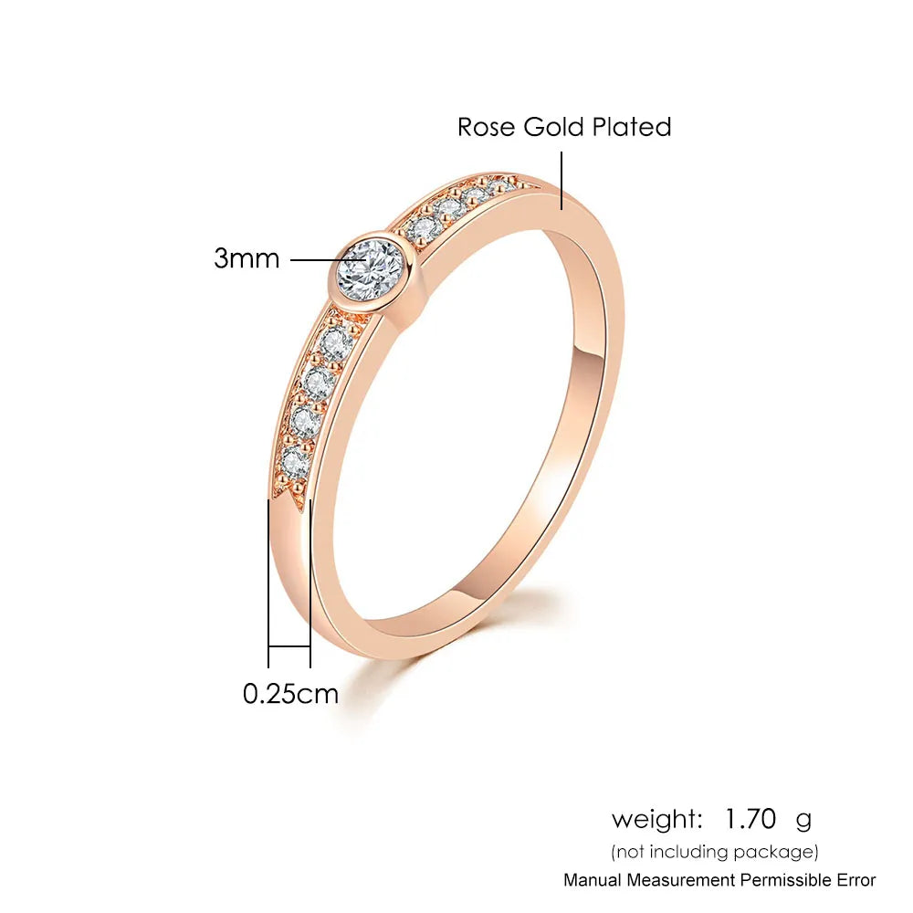 Rose Gold Color Class Rhinestones Studded Wedding Engagement Finger Rings Jewelry For Women Anel R172 R173