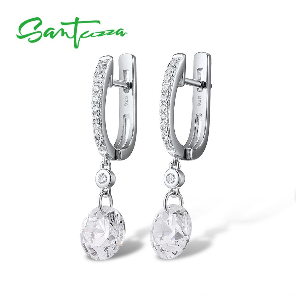 Santuzza Silver Earrings For Women Pure 925 Sterling Silver Sparkling White Cubic Zirconia Drop Earrings Delicate Fine Jewelry