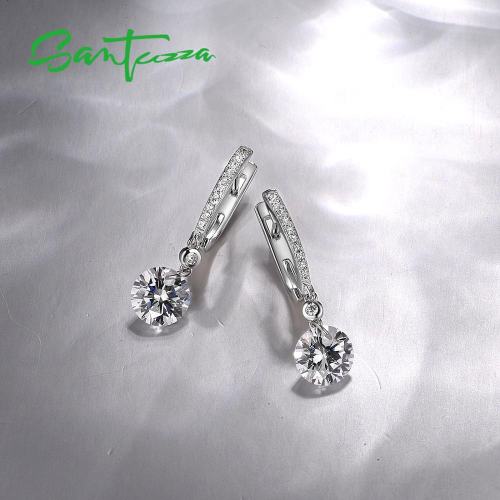 Santuzza Silver Earrings For Women Pure 925 Sterling Silver Sparkling White Cubic Zirconia Drop Earrings Delicate Fine Jewelry