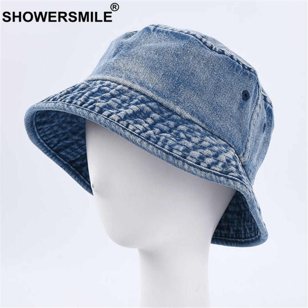 Showersmile Black Bucket Hat Womens Denim Solid Vintage Fisherman Hat Korean Unisex Spring Summer Traveling Hiking Cap