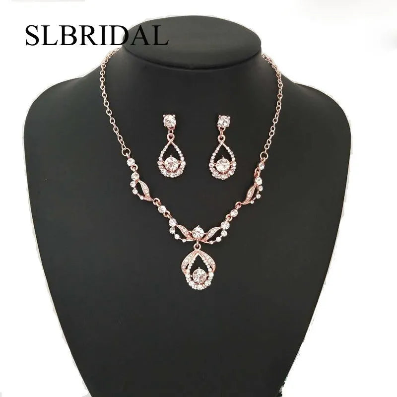 Slbridal Crystal Bridal Wedding Jewelry Sets African Beads Silver Color Rhinestones Women Necklace Set Engagement Prom Jewelry