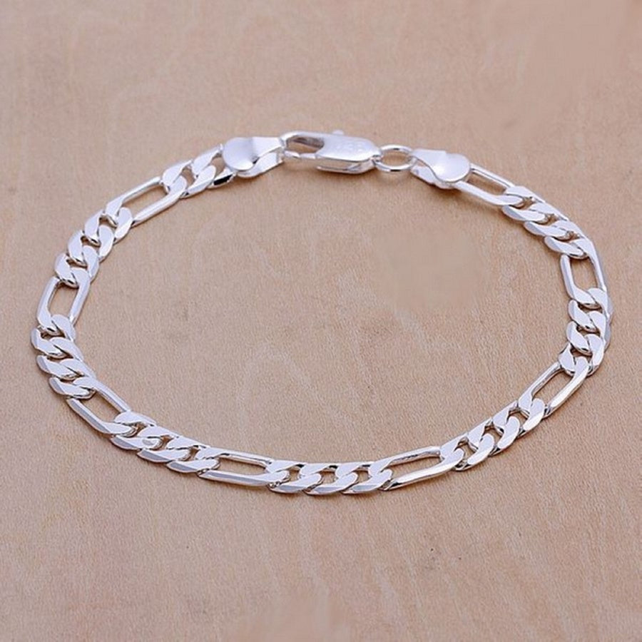 Stamped 925 Wedding Nice Gift Silver Plated 6Mm Chain Men Women Jewelry Fashion Beautiful Bracelet Free Shipping