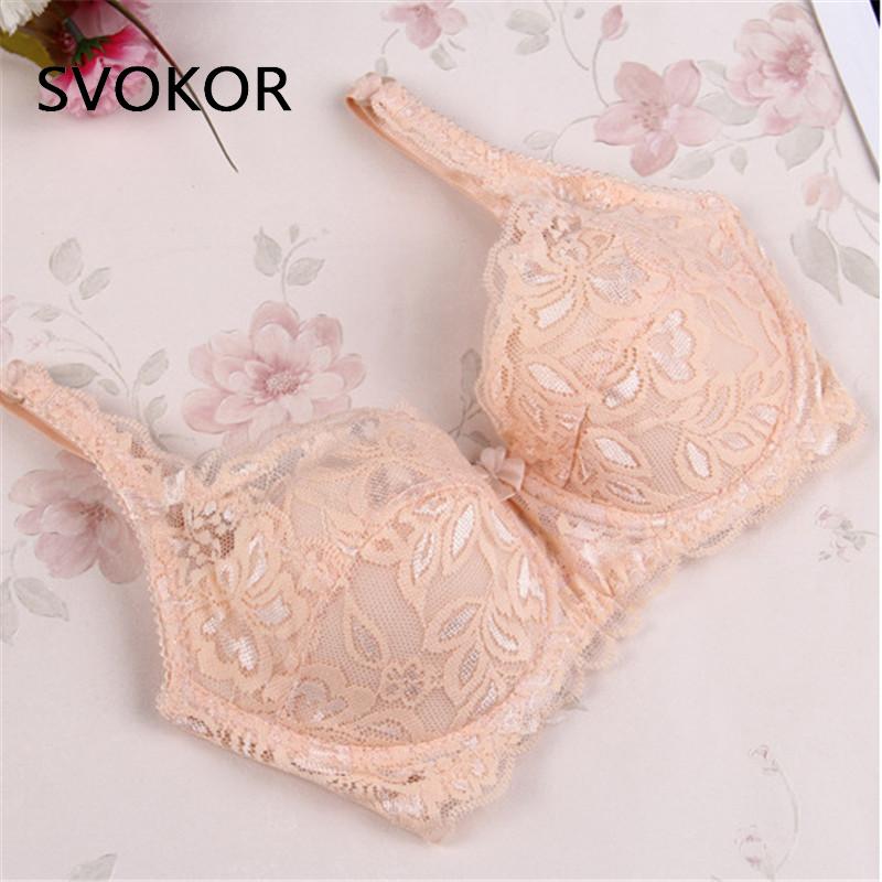 Svokor Women Bras Fashion Casual Sexy V-Neck Solid Color Chest Pad Lace Sling Nylon Breathable Elasticity Comfortable Women Bras