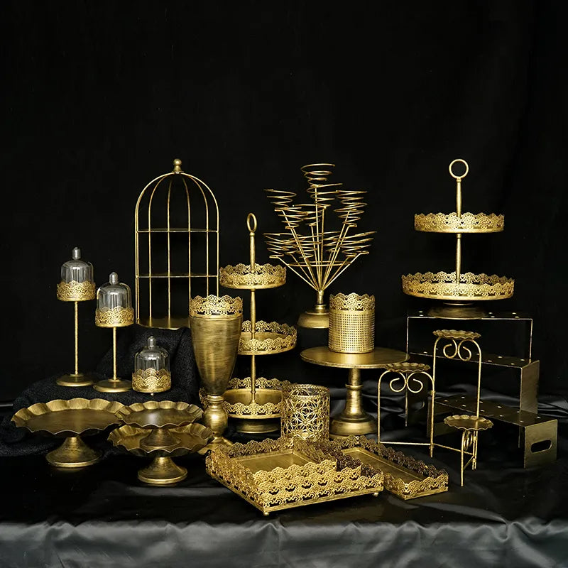 Sweetgo Cake Stands 1 Piece Vintage Gold Cupcake Trays Birdcage Tools Home Decoration Dessert Table Organizer Party Supplier