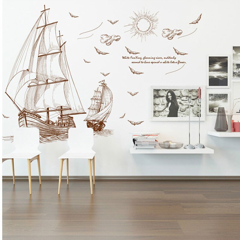 Sailing Trip Self-Adhesive Decoration Stickers Living Room Bedroom Restaurant Wall Background Landscaping Wall Stickers