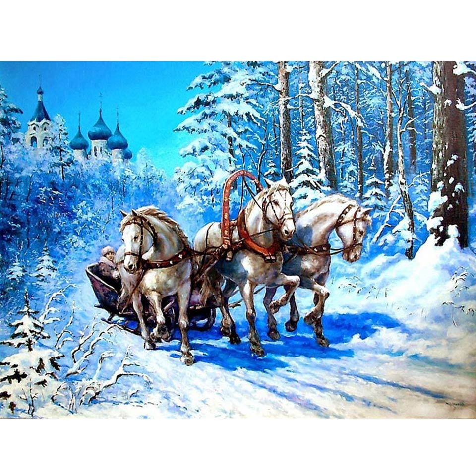 Sale Diy 5D Diamond Painting Winter House Scenery Cross Stitch Kit Full Embroidery Snow Landscape Mosaic Art Picture Decor Gift