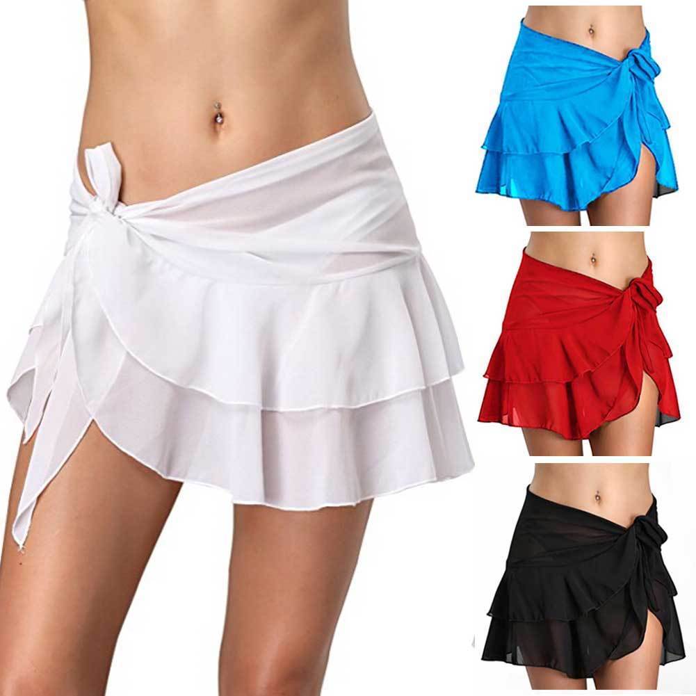 See Through Bikini Cover Up Short Women Beach Skirts Swimwear Pareo Wrap Sarong Skirt Swimsuit Beachwear