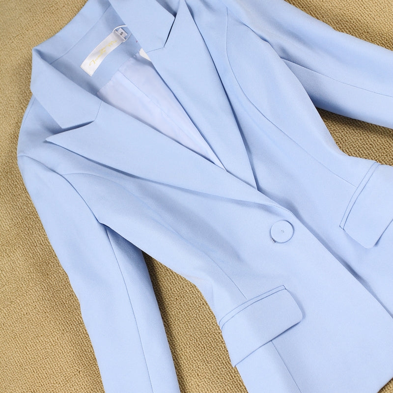 Set Women'S Spring And Autumn New Female Professional Blazer Slim Simple Light Blue Suit And  Pants Feet Pants Two Sets