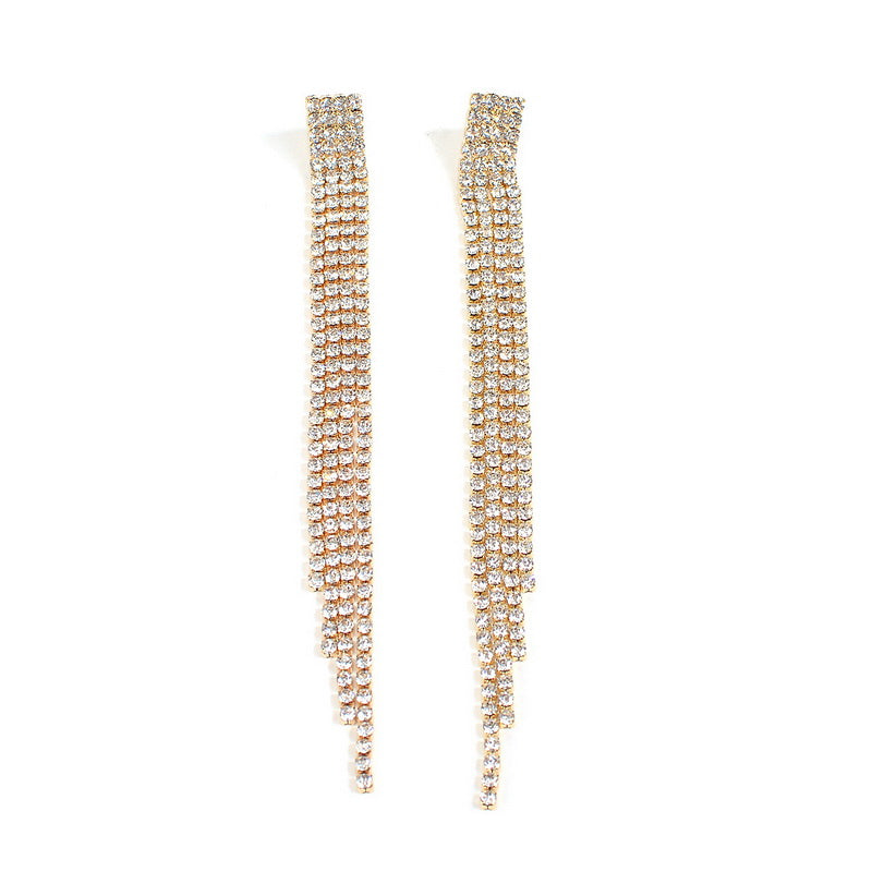 Sexy Exaggerated Long Tassel Rhinestone Dangle Earrings For Women Shiny Diamante Earing Brincos Fashion Ear Jewelry Gift Xr1006