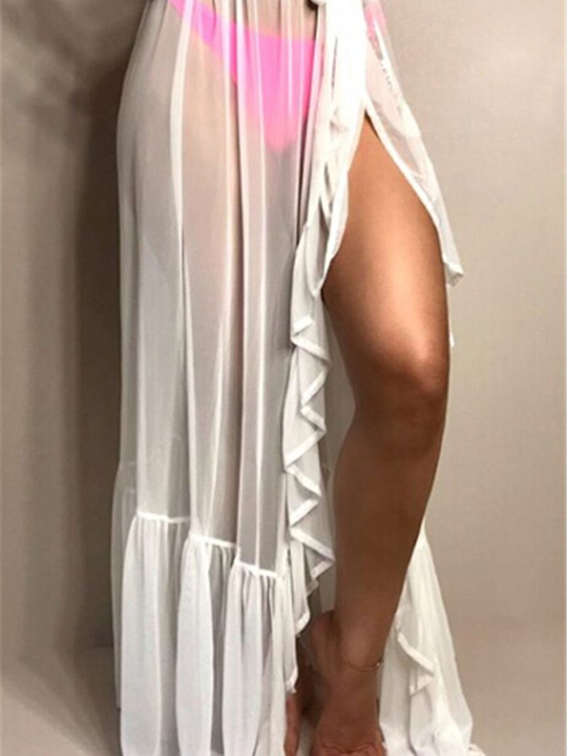 Sexy Women Mesh Sheer Beach Bikini Cover Ups Vacation Sunscreen Wrap Skirt 2020 New Rufflesdot  High Waist Split Bikini Cover Up