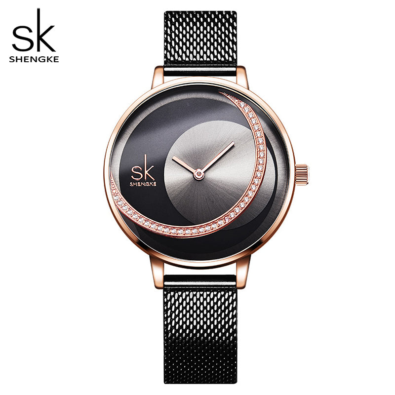 Shengke Crystal Women Watch Luxury Brand Ladies Dress Watches Original Design Quartz Wrist Watches Creative Sk Watch For Women