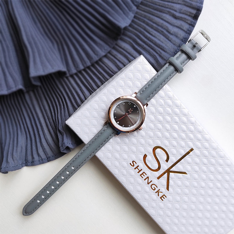 Shengke Women Watches Slim Leather Strap Mini Dial Japanese Quartz Movement Elegant Relogio Feminino Gift Watch Reloj Mujer