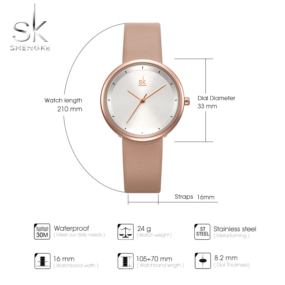 Shengke Women'S Watch Mixmatch Simple Watch For Women Beige Leather Band Quartz Precise Reloj Mujer Women Montre Femme Wholesale