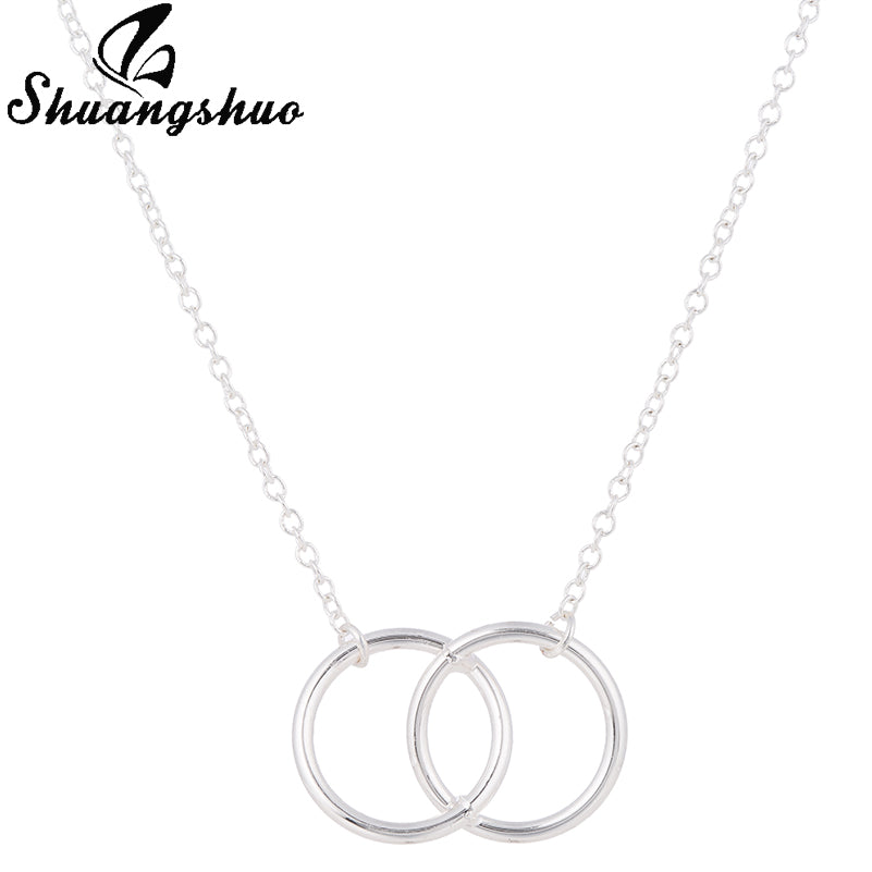 Shuangshuo Circle Women Pendant Necklace Women Long Silver Color Chain Collier Femme Punk Jewelry Collar Necklace For Gilrs