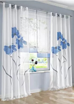 Single Panel Fashion Rustic Window Screening For The Bedroom Green/Blue/Orange/Pink  Flower Sheer Curtain Voile Window Curtains