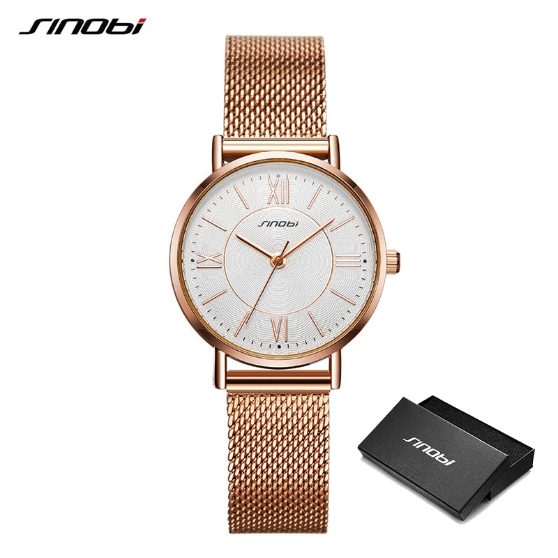 Sinobi Elegant Women'S Wristwatch Luxury Classic Golden Waterproof Stainless Steel Bracelet Watch For Girls Clock Reloj Mujer