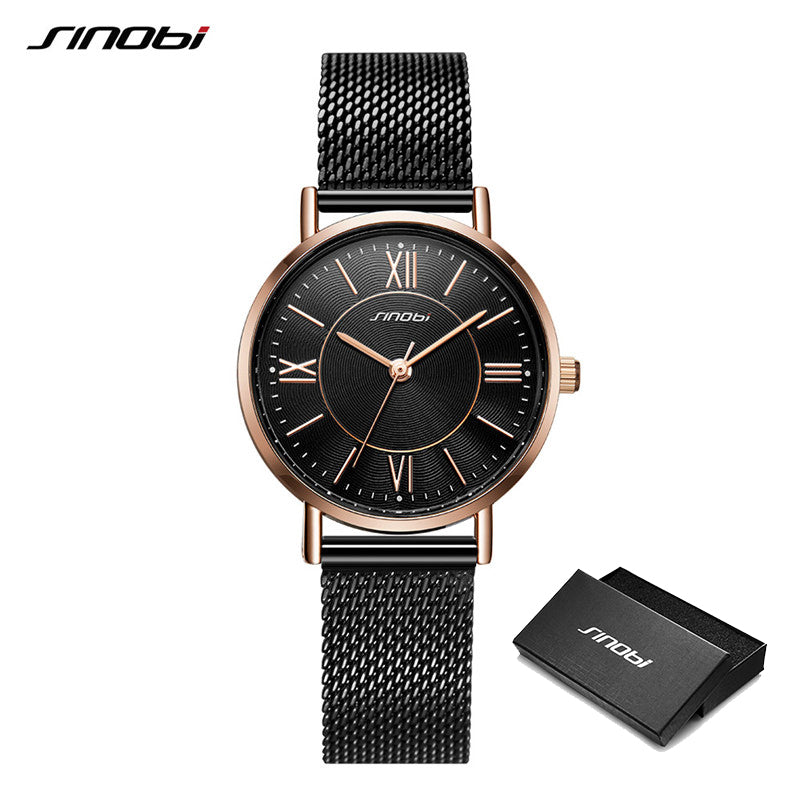 Sinobi Elegant Women'S Wristwatch Luxury Classic Golden Waterproof Stainless Steel Bracelet Watch For Girls Clock Reloj Mujer