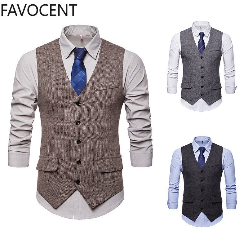 Smart Casual Suit Vest Men Business Vest Waistcoat Men Fashion Formal Dress Vest Suit Single Breasted Classic V-Neck Wedding Top
