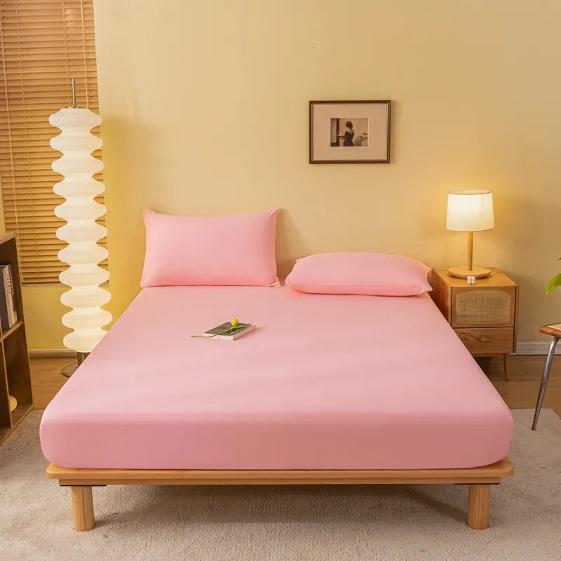 Solid Color Fit Sheet With Elastic Band Bed Sheet High Quality Fitted Sheet Single Double Queen Size Mattress Cover