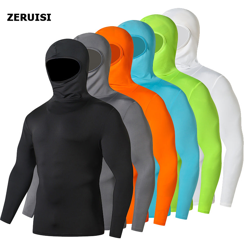 Solid Color Hooded Motorcycle Jersey Tight Compression Quick Drying Men'S Shirt Sports Cycling Male Tshirt Pullover Hoodies Tops