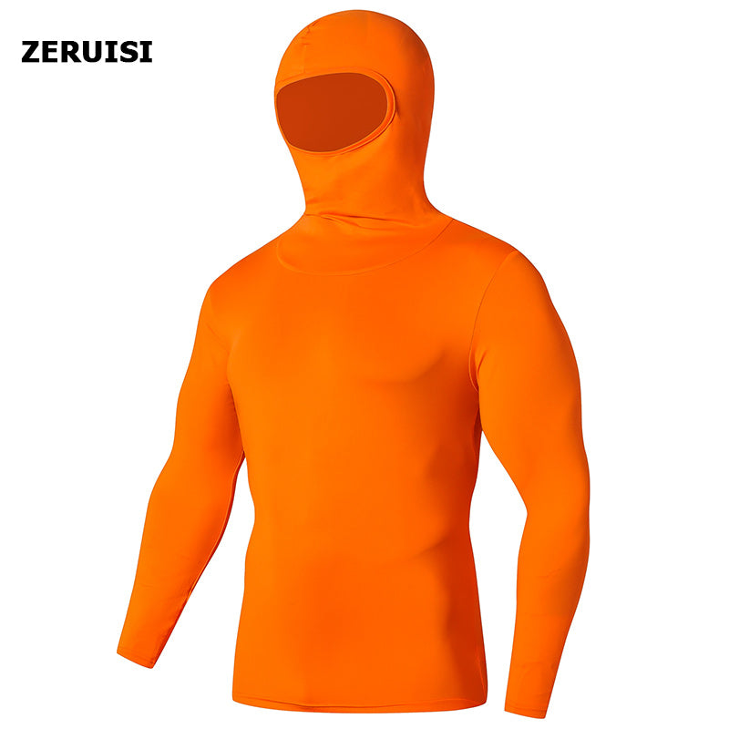 Solid Color Hooded Motorcycle Jersey Tight Compression Quick Drying Men'S Shirt Sports Cycling Male Tshirt Pullover Hoodies Tops