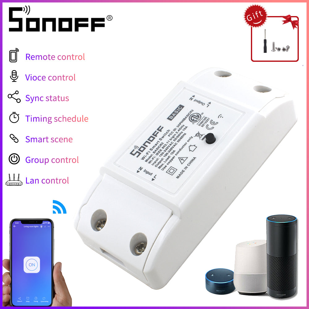Sonoff Basic R2 Smart Switch Wifi Diy Timer Smart Home Remote Switch Light Sonoff Switch Work With Alexa Ewelink Google Home