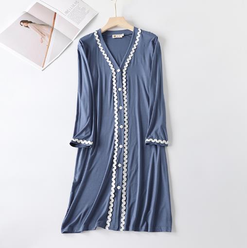 Spring Autumn Modal Nightdress Cardigan Lace Long Sleeve Mid Length Dress Outer Wear Home Clothes Women'S Nightwear Nightgowns