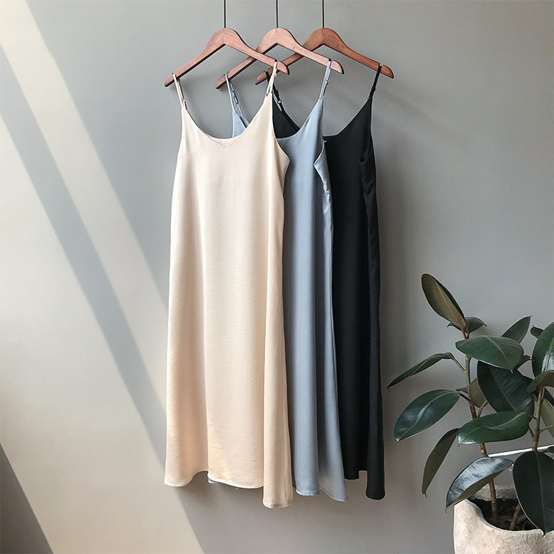 Spring Summer 2023 Woman Tank Dress Casual Satin Sexy Camisole Elastic Female Home Beach Dresses V-Neck Camis Sexy Dress