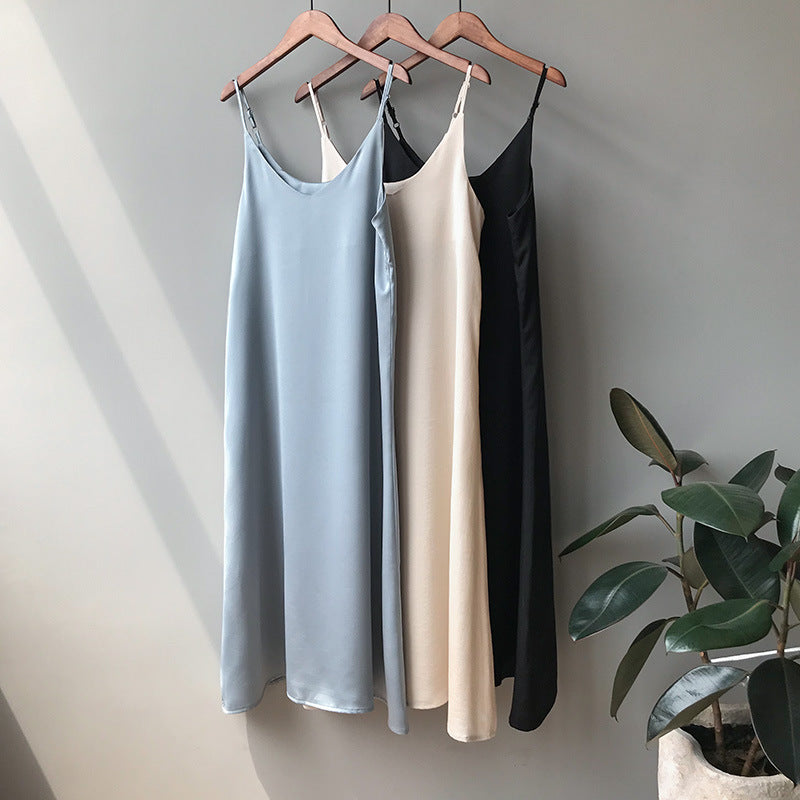 Spring Summer 2023 Woman Tank Dress Casual Satin Sexy Camisole Elastic Female Home Beach Dresses V-Neck Camis Sexy Dress