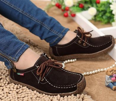 Spring Women Genuine Leather Shoes Woman Hand-Sewn Suede Leather Flats Cowhide Flexible Boat Shoes Women Loafer Plus Size